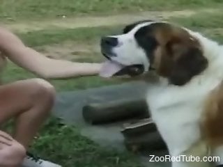 Nude beauty wants a round or two of good sex with this big dog