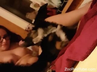 Dog gives good cunnilingus to teen